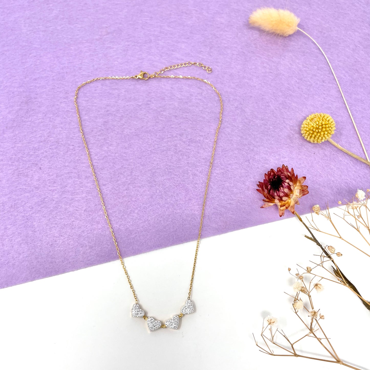 Makupenda - Collana Donna quadrifoglio che si apre a cuori strass