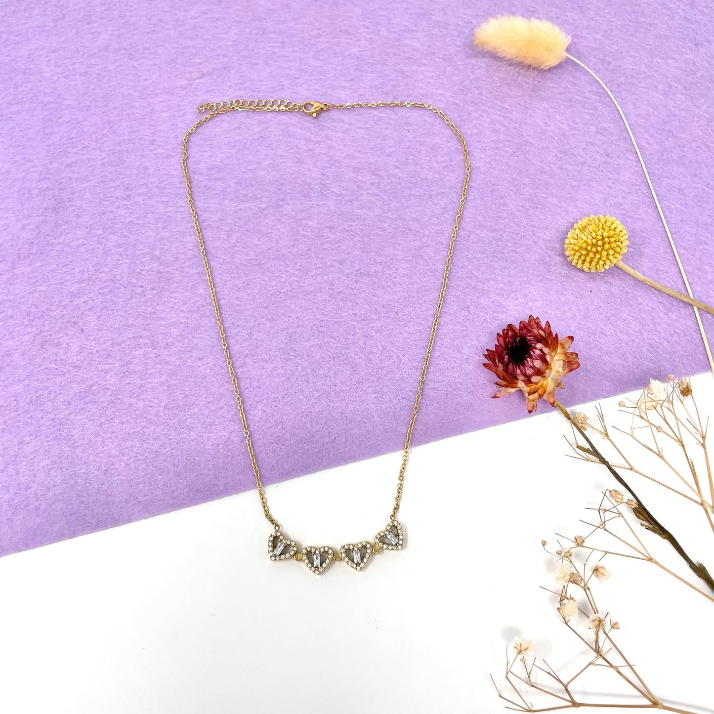 Makupenda - Collana Donna quadrifoglio che si apre a cuori pietre