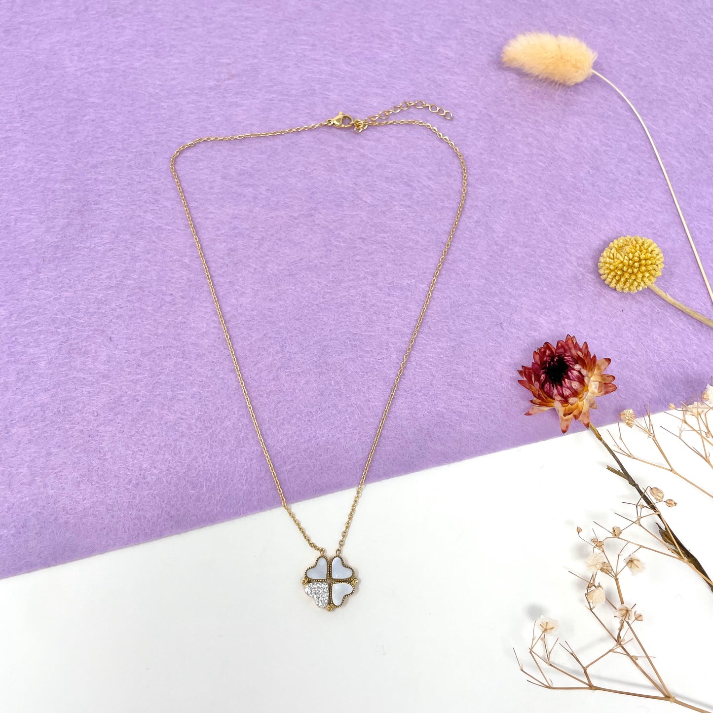 Makupenda - Collana Donna quadrifoglio che si apre a cuori madreperla