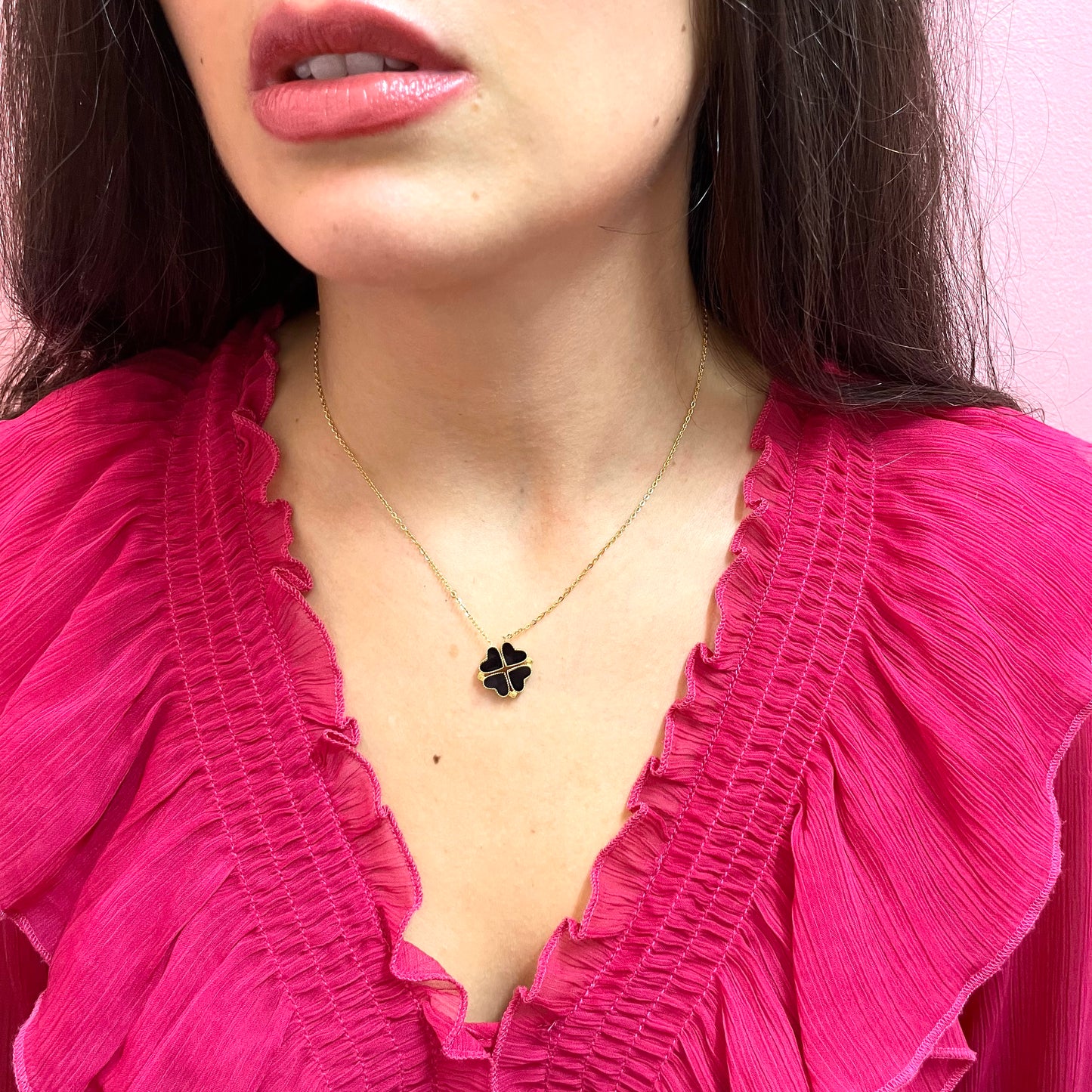 Makupenda - Collana Donna quadrifoglio che si apre a cuori strass