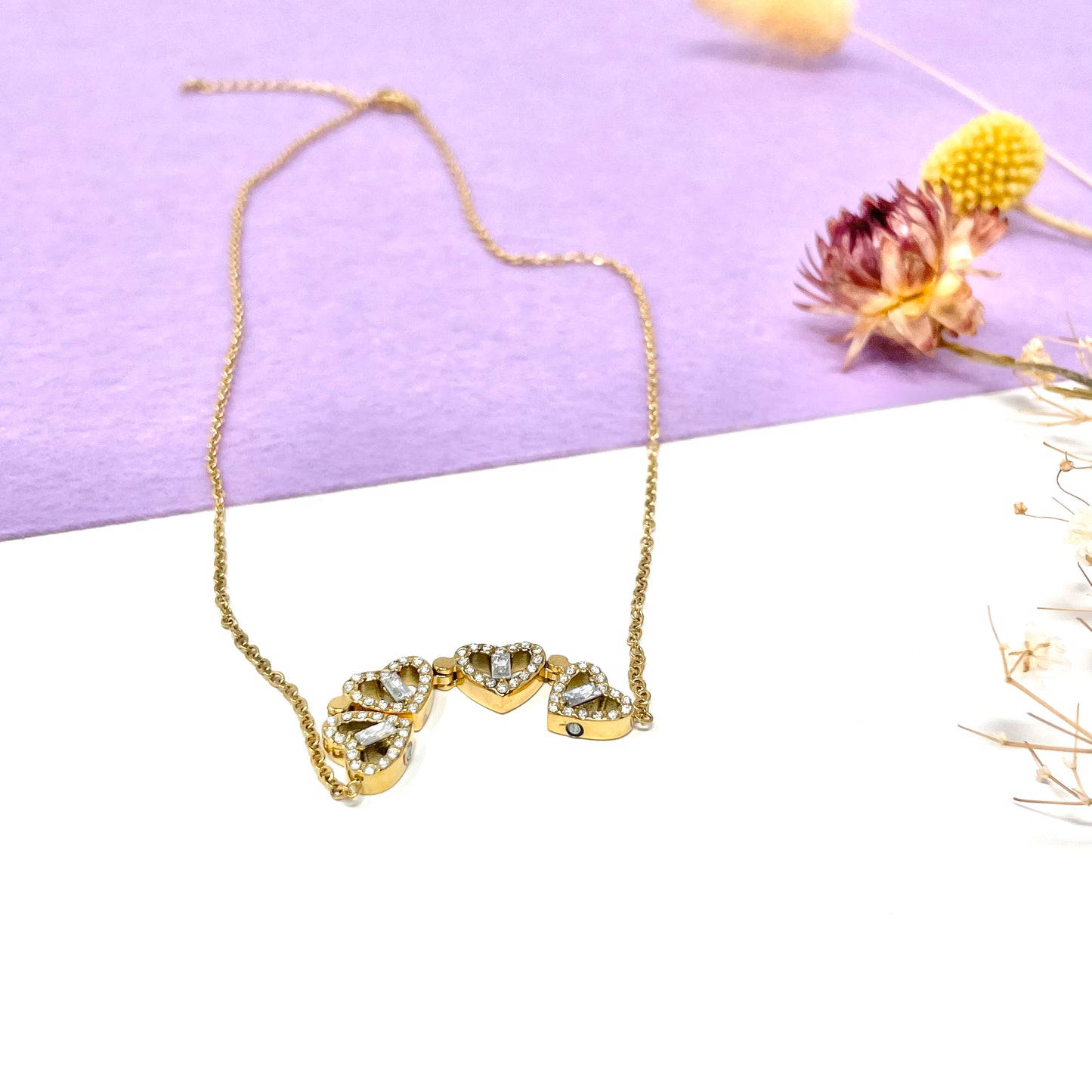 Makupenda - Collana Donna quadrifoglio che si apre a cuori pietre