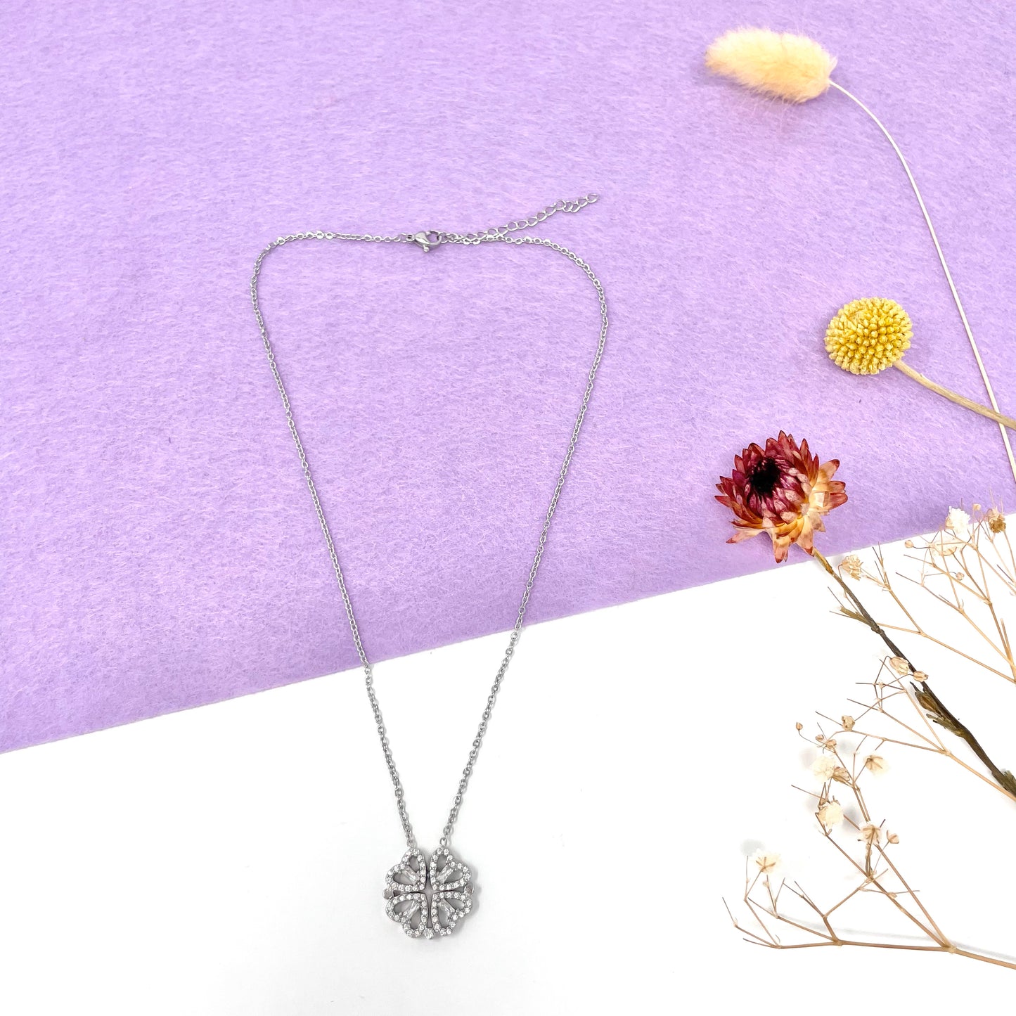 Makupenda - Collana Donna quadrifoglio che si apre a cuori pietre