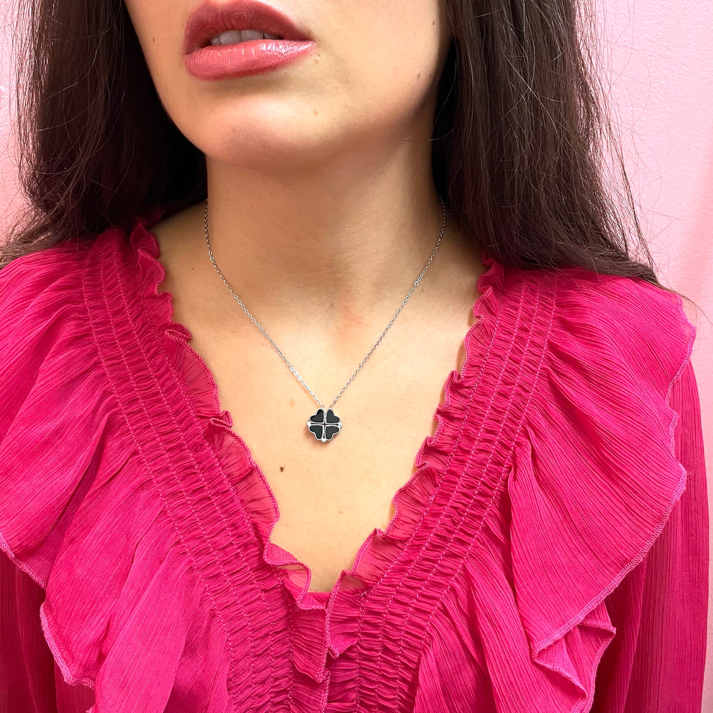 Makupenda - Collana Donna quadrifoglio che si apre a cuori madreperla