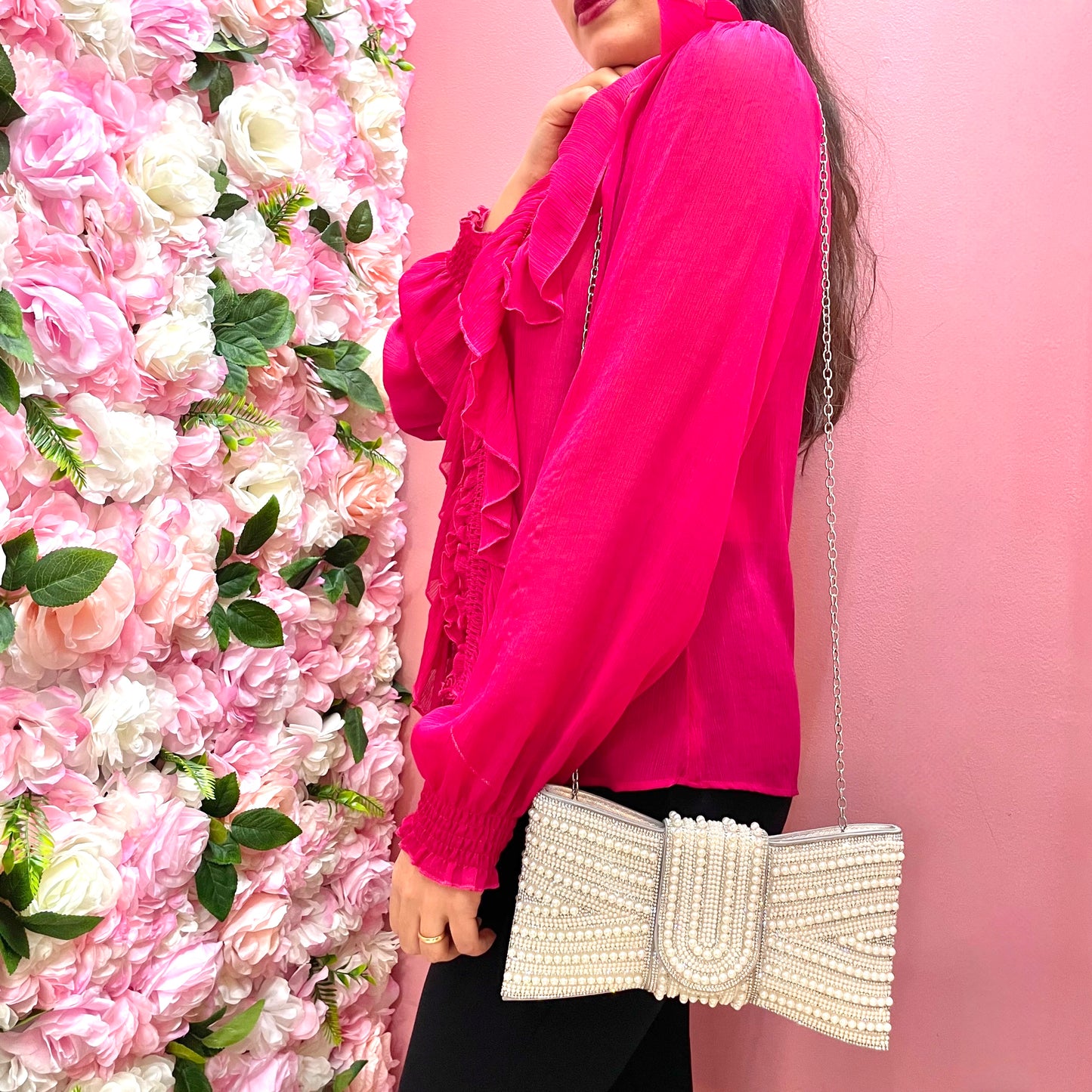 Makupenda - Pochette Donna fiocco perle e strass