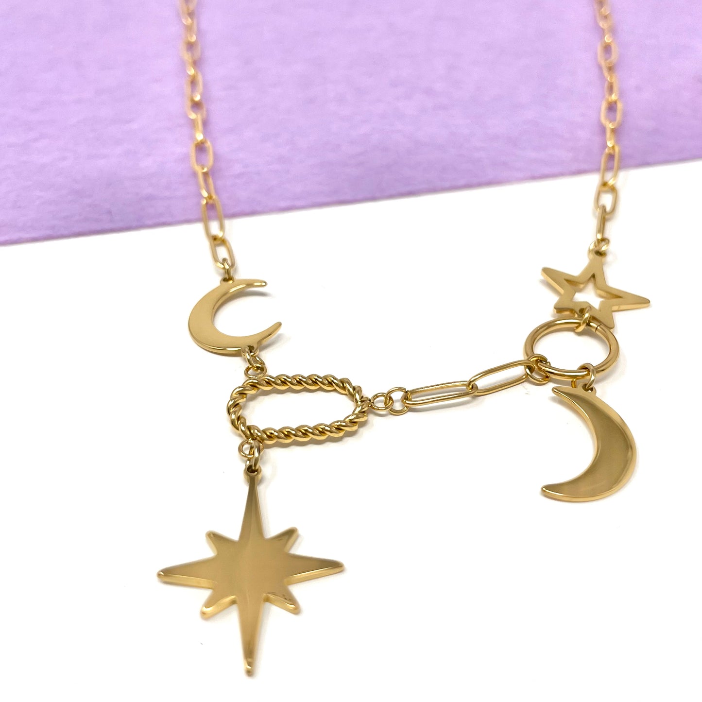 Makupenda - Collana Donna luna e stelle a catena