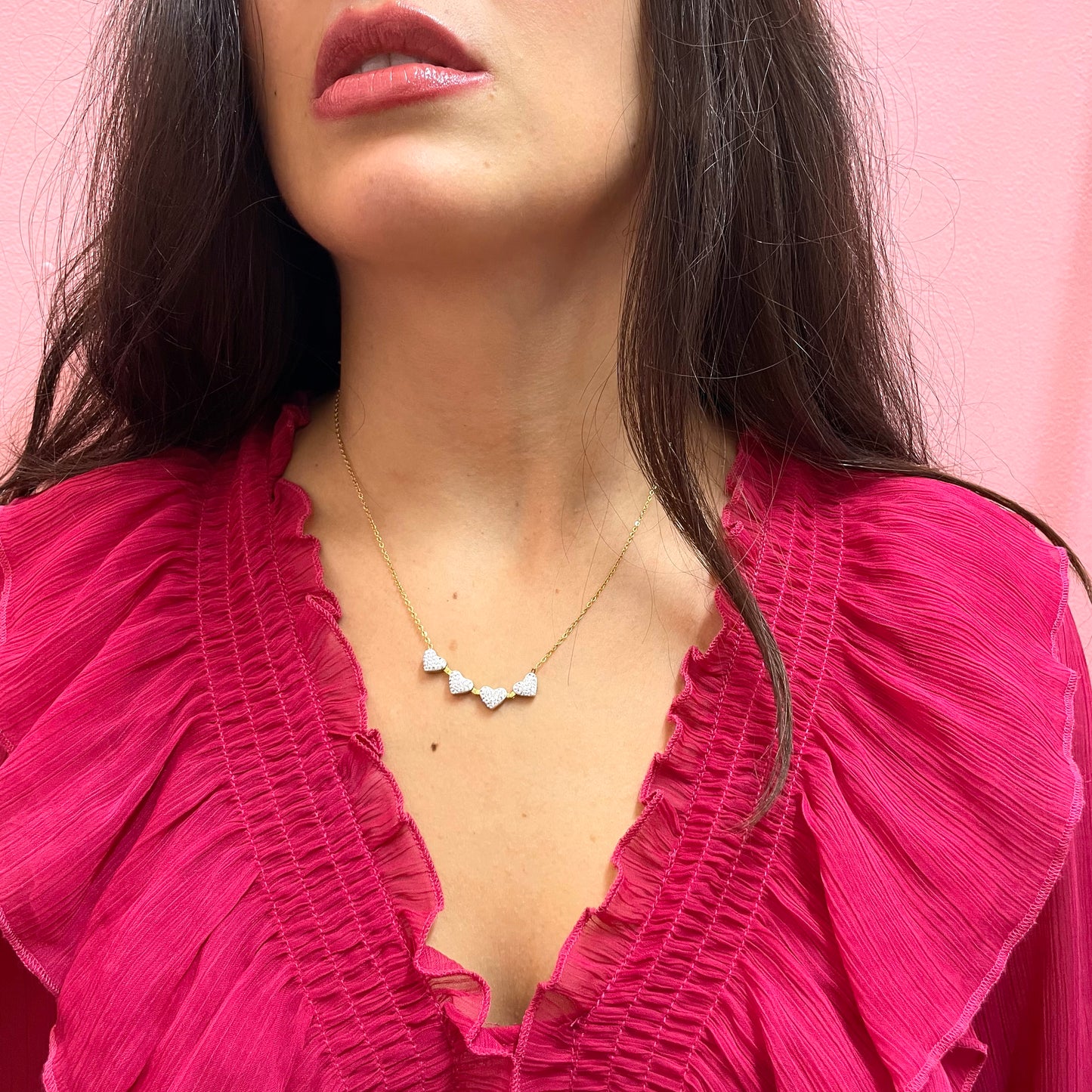 Makupenda - Collana Donna quadrifoglio che si apre a cuori strass
