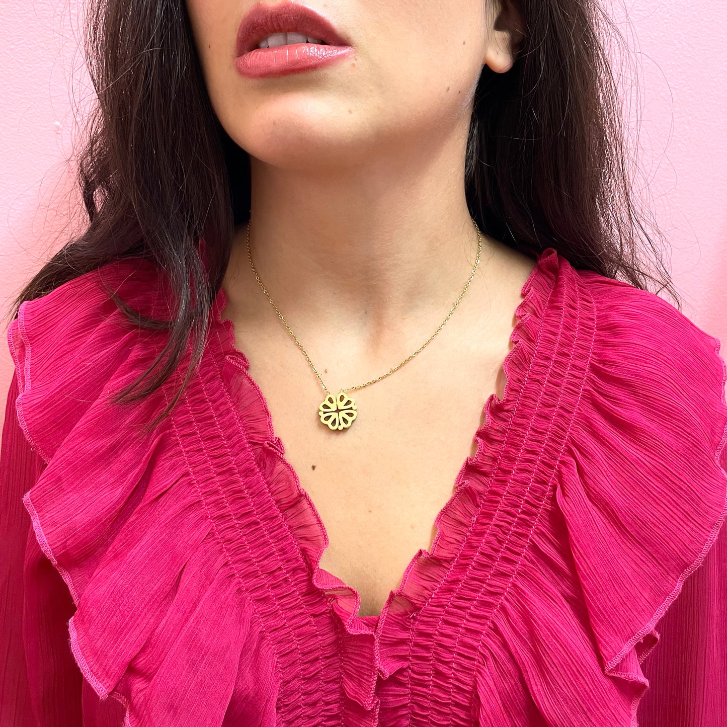 Makupenda - Collana Donna quadrifoglio che si apre a cuori pietre