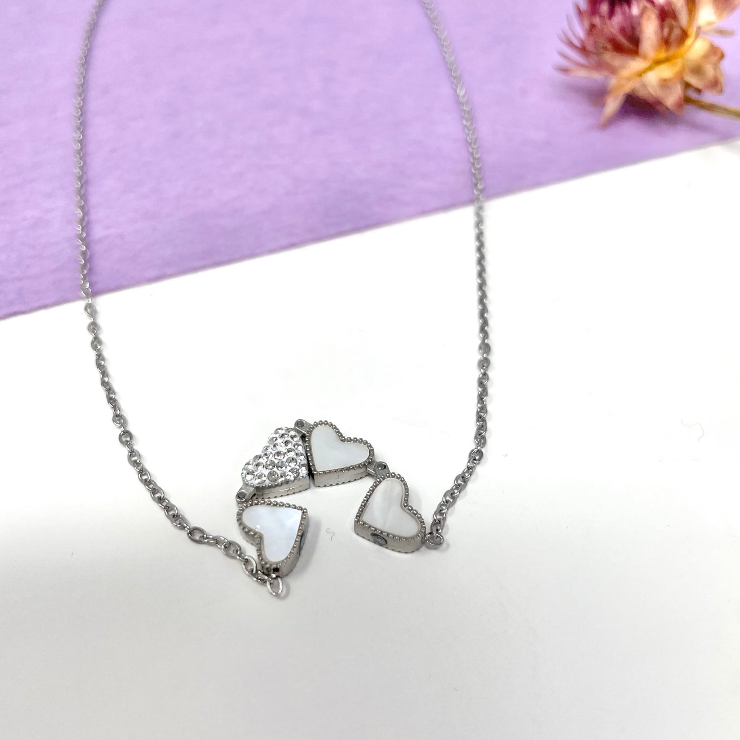 Makupenda - Collana Donna quadrifoglio che si apre a cuori madreperla