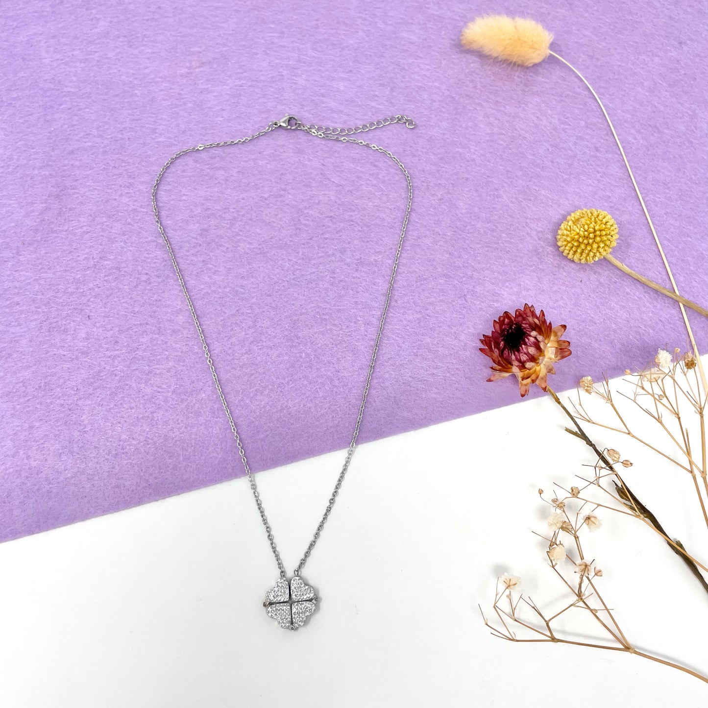 Makupenda - Collana Donna quadrifoglio che si apre a cuori strass