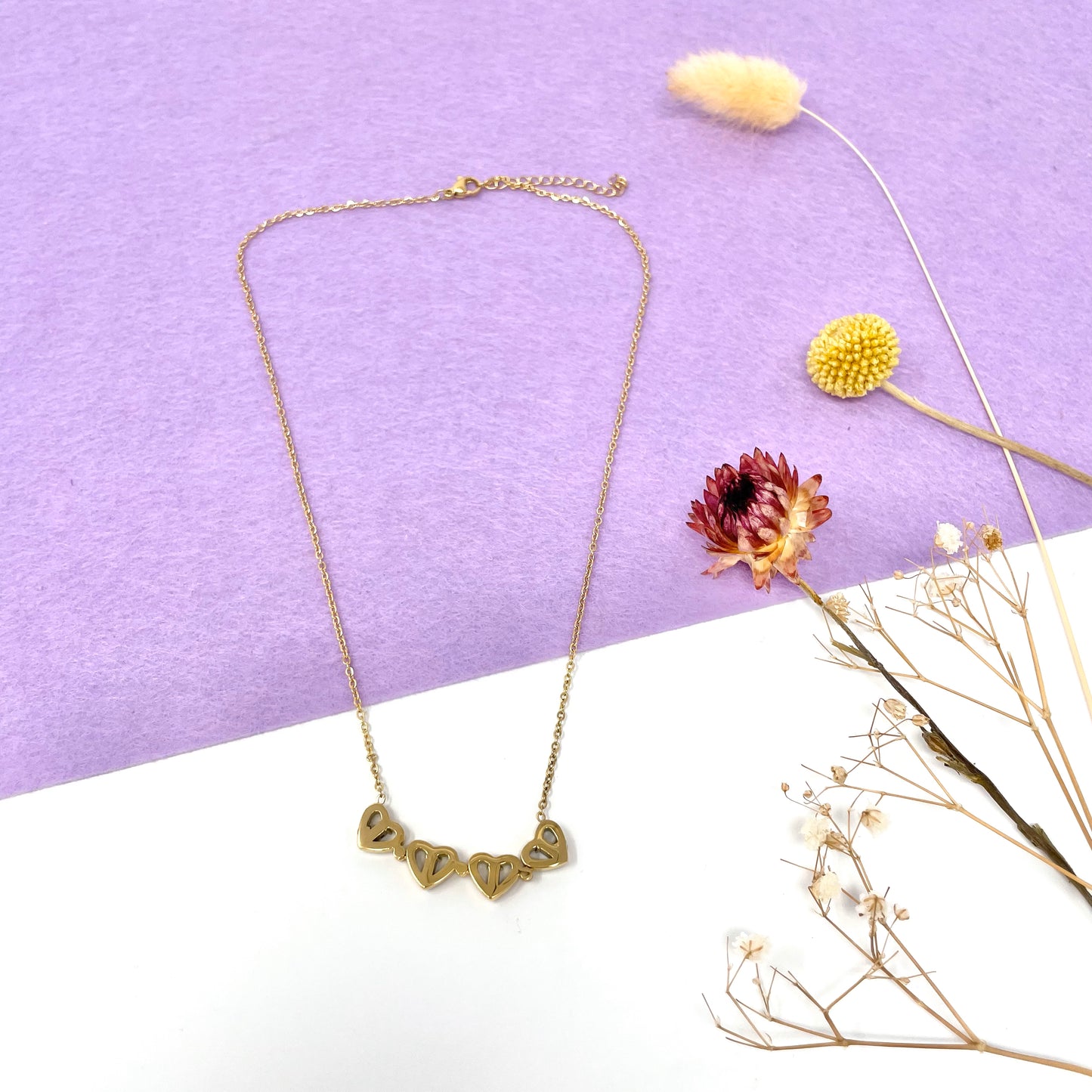 Makupenda - Collana Donna quadrifoglio che si apre a cuori pietre