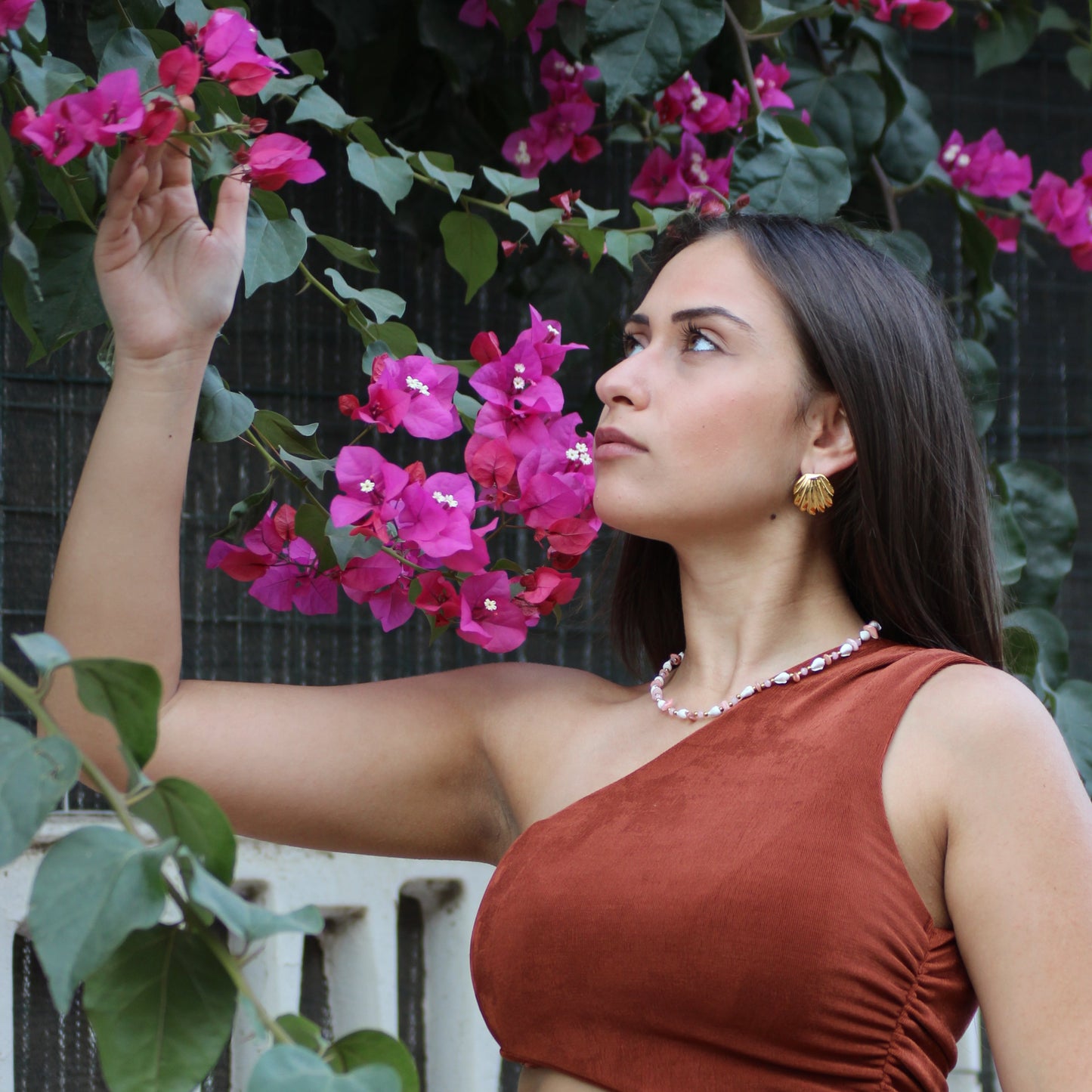 Collana Donna con Conchiglie e Pietre Rosa