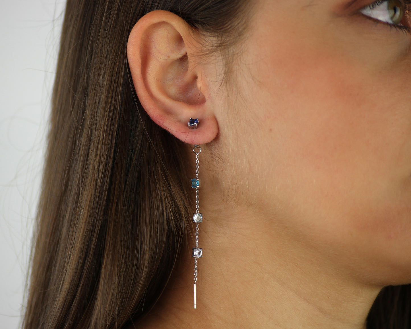 Orecchino Donna Mono Cascata Luce Base Argento