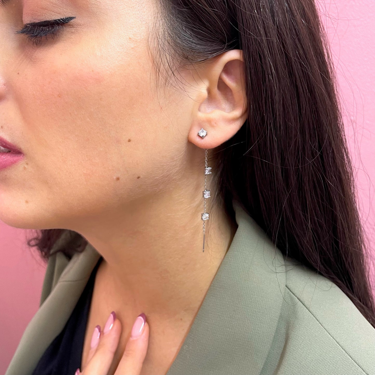 Makupenda - Orecchino Donna mono cascata luce base argento