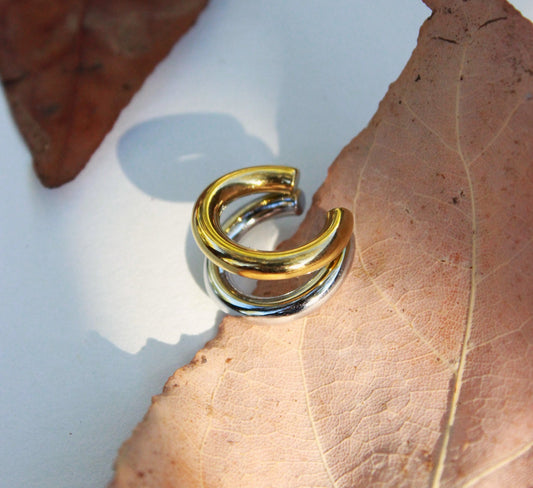 Earcuff Orecchino Mono Donna Bicolor Argento e Oro